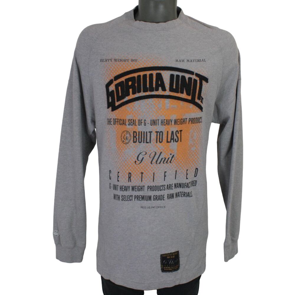 Vintage G-Unit Gorilla Unit Long Sleeve Shirt Mens L Gray Y2K Hip Hop Cut & Sew